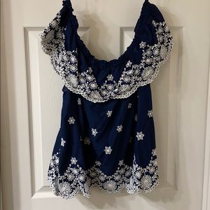 Maurices Blue and White Off Shoulder Top